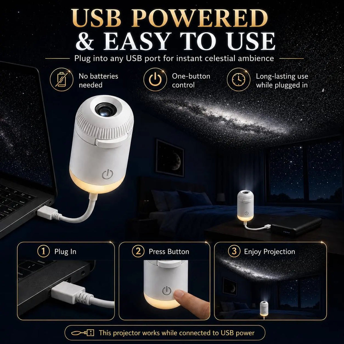 Proyector de Galaxia y Luz Nocturna 2 en 1 USB - GadgetEUW