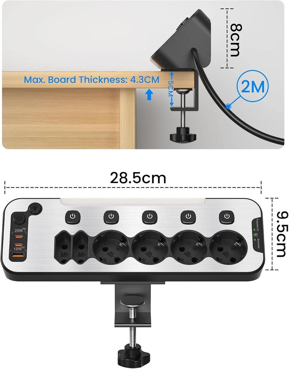 Regleta De Escritorio Con Abrazadera Y USB C - GadgetEUW